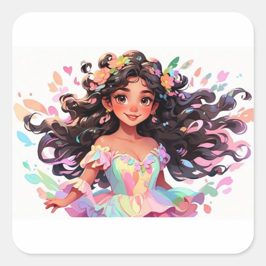 Barbie kunst vierkante sticker (Voorkant)