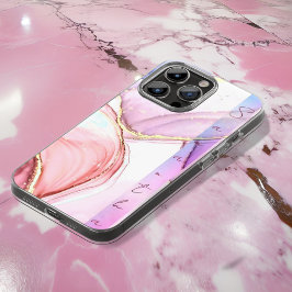 Barbie roze geïnspireerd glitter steen marmer naam Case-Mate iPhone 14 pro max hoesje