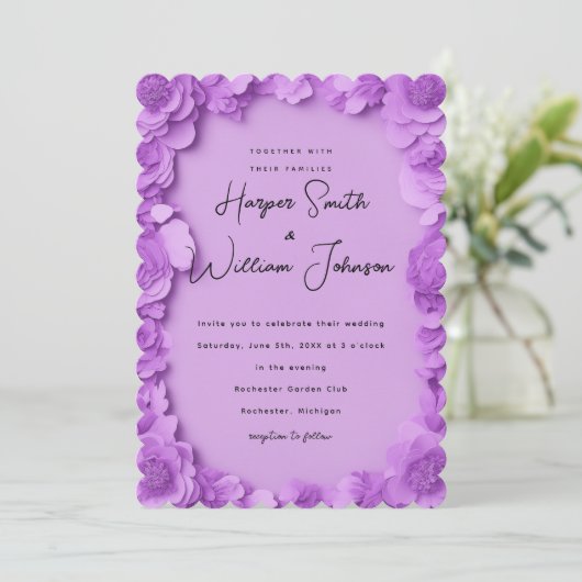 barbiecore bloemenbruiloft uitnodiging (Staand voorkant)