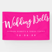 Barbiecore Heet Roze Wit Kalligrafie Bruiloft Spandoek (Horizontaal)