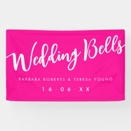 Barbiecore Heet Roze Wit Kalligrafie Bruiloft Spandoek