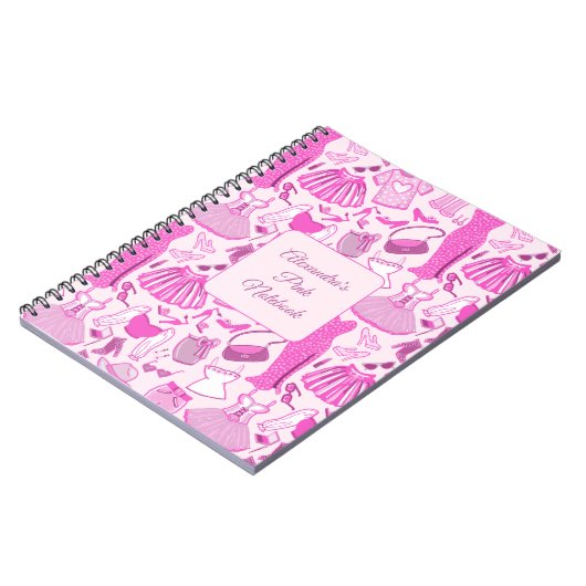 Barbiecore Roze en Hot Roze Mode Patroon Notitieboek (Linkerzijde)