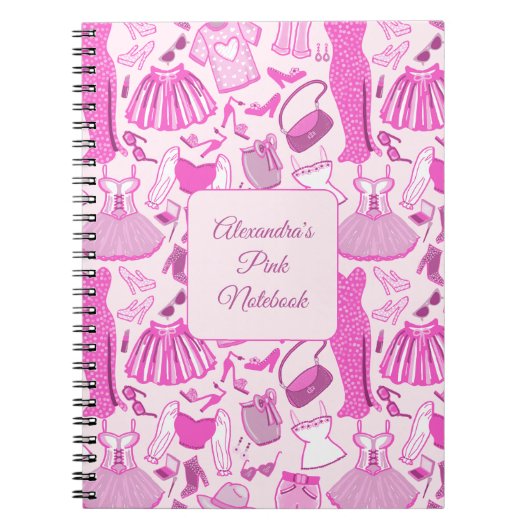 Barbiecore Roze en Hot Roze Mode Patroon Notitieboek (Voorkant)