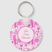 Barbiecore Roze en Hot Roze Mode Patroon Sleutelhanger (Voorkant)