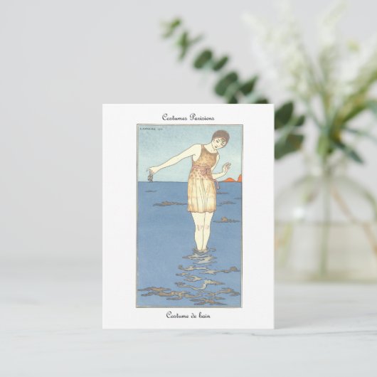 Barbier Art Deco Franse Mode Briefkaart (Staand voorkant)