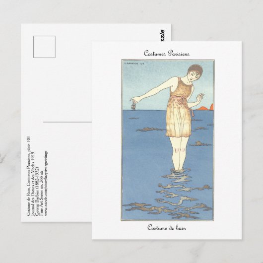 Barbier Art Deco Franse Mode Briefkaart (Voorkant / Achterkant)