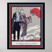 Barbier Art Deco "Leaving for the Casino" 16 x 20