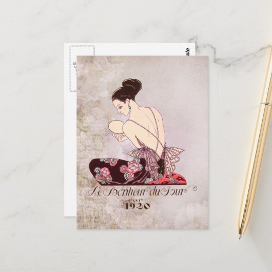 Barbier Franse Mode Afbeelding Le Bonheur du Jour Briefkaart (Voorkant / Achterkant in situ)