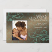 Barbizon Damask Scroll - bruin|teal Bruiloft Kaart (Voorkant)
