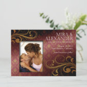 Barbizon Damask Scroll - dk roos|goud Trouwen Kaart (Staand voorkant)
