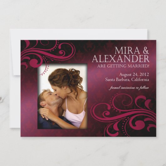 Barbizon Damask Scroll - fuchsia|magenta Huwelijk Kaart (Voorkant)