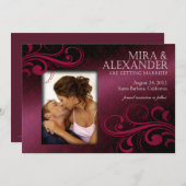 Barbizon Damask Scroll - fuchsia|magenta Trouwen Kaart (Voorkant / Achterkant)