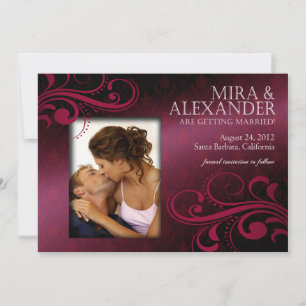 Barbizon Damask Scroll - fuschia magenta Wedding Kaart