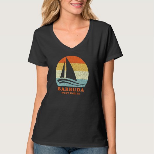 Barbuda West Indies  Retro Zeilboot Zeilen T-shirt (Voorkant)