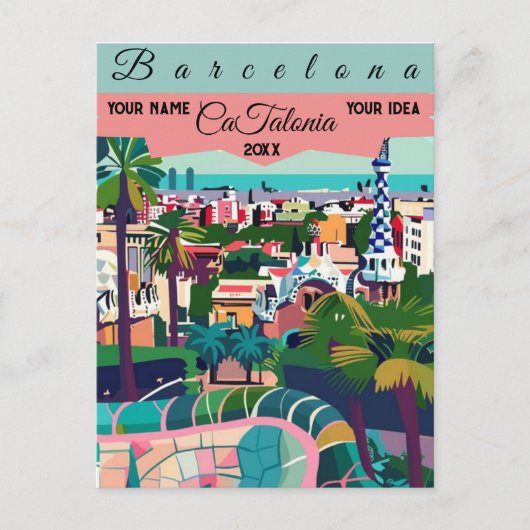 Barceloma Travel Briefkaart Art, Catalonië Reiskun (Voorkant)