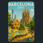 Barcelona 2025 – waar dromen vorm krijgen magneet<br><div class="desc">Reisposter met de titel "Barcelona 2025 – Where Dreams Take Shape", met de grillige architectuur van Antoni Gaudí. Het poster beschikt over de Sagrada Família met zijn ingewikkelde torenspitsen en Park Güell</div>