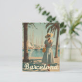 Barcelona 50s vintage travel briefkaart (Staand voorkant)