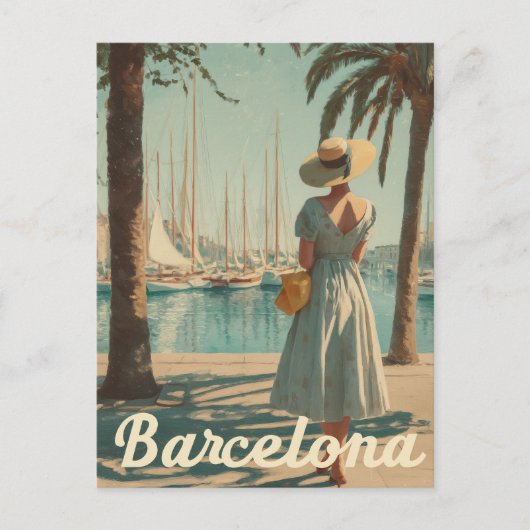 Barcelona 50s vintage travel briefkaart (Voorkant)