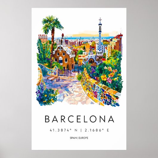 Barcelona Aquarel 1 Poster (Voorkant)