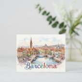 Barcelona aquarel kunst briefkaart (Staand voorkant)
