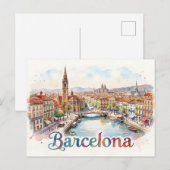 Barcelona aquarel kunst briefkaart (Voorkant / Achterkant)