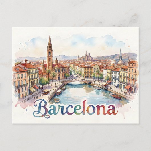 Barcelona aquarel kunst briefkaart (Voorkant)