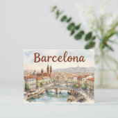 Barcelona aquarel kunst briefkaart (Staand voorkant)