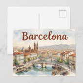 Barcelona aquarel kunst briefkaart (Voorkant / Achterkant)