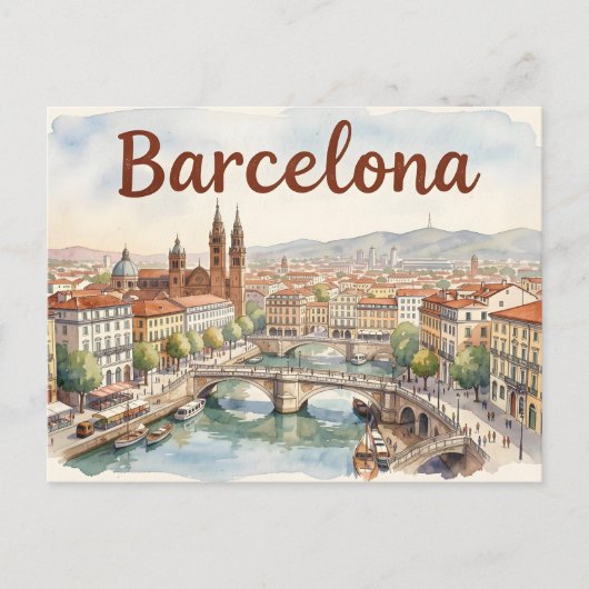 Barcelona aquarel kunst briefkaart (Voorkant)