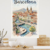 Barcelona aquarel kunst poster (Keuken)
