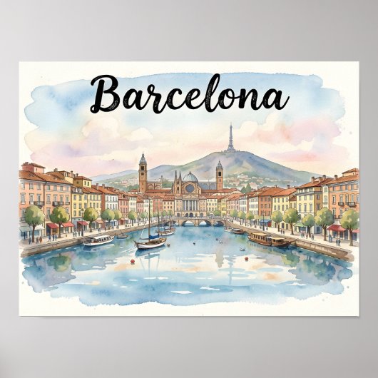 Barcelona aquarel kunst poster (Voorkant)