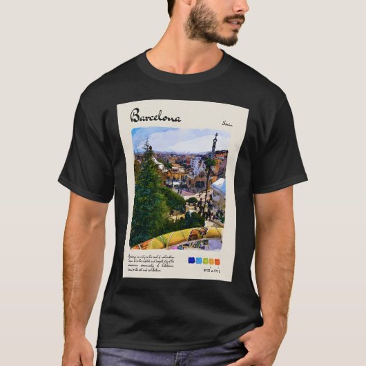 Barcelona Aquarel Reizen T-shirt (Voorkant)