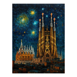 Barcelona Basiliek Sagrada Família Sterrennacht Perfect Poster