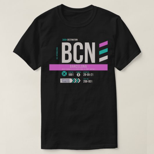 Barcelona BCN Airport Code Bagage Label T-shirt (Design voorkant)
