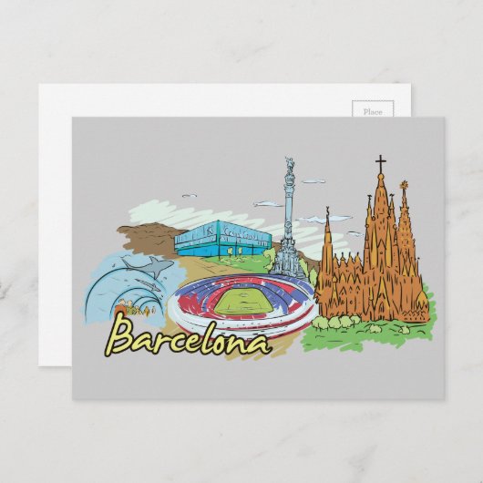 Barcelona, beroemde stad Spanje Briefkaart (Voorkant / Achterkant)