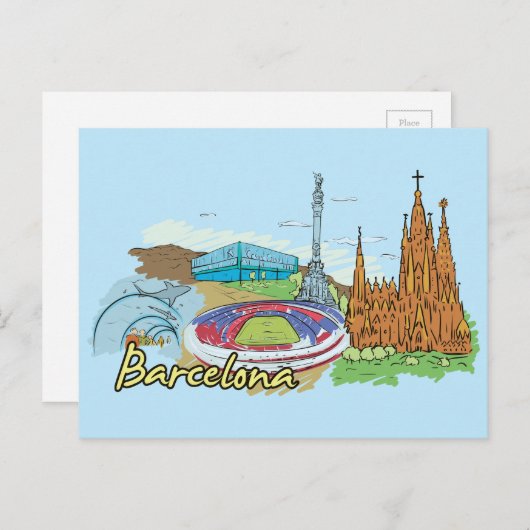 Barcelona, beroemde stad Spanje Briefkaart (Voorkant / Achterkant)