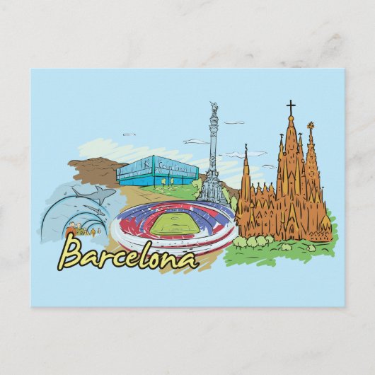 Barcelona, beroemde stad Spanje Briefkaart (Voorkant)