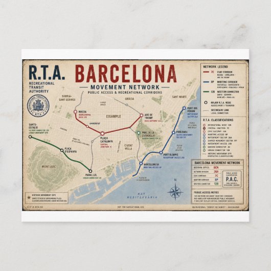 Barcelona Bewegingsnetwerk Postcard | R.T.A. Briefkaart (Voorkant)