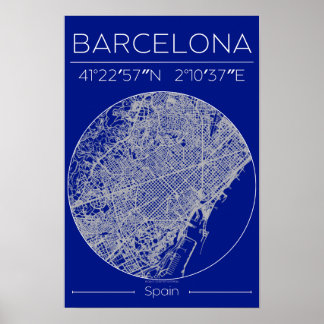 Barcelona Blauwdruk Stadkaart Poster – Minimaal Wa
