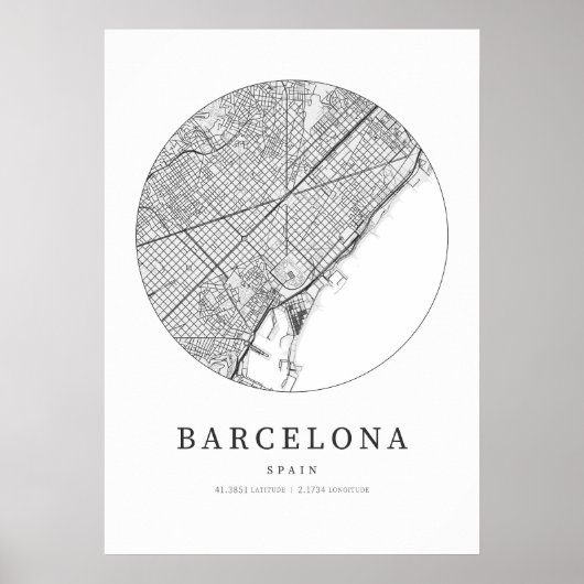 Barcelona Cartografie Kaart Poster (Voorkant)