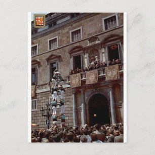 Barcelona Castellers Festival Vintage Scene Briefkaart