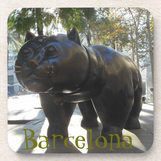 Barcelona Cat Statue op Las Ramblas Onderzetter (Voorkant)