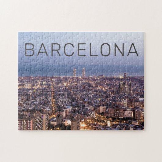Barcelona Catalonia Sunset Skyline Spanje Cityscap Legpuzzel (Horizontaal)