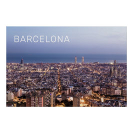 Barcelona Catalonia Sunset Skyline Spanje Cityscap Perfect Poster