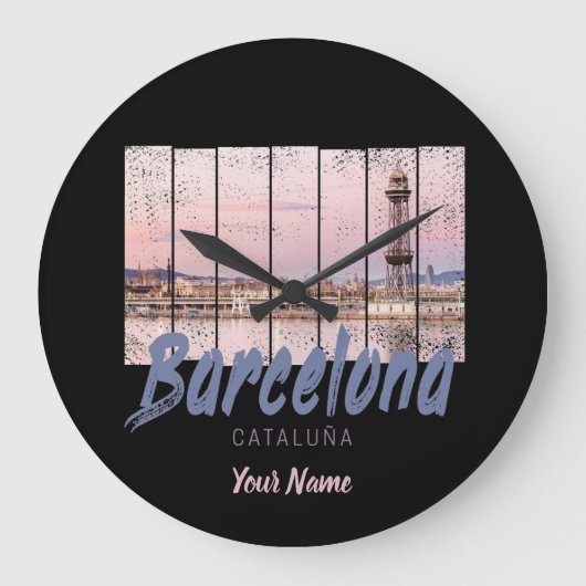 Barcelona Catalonia sunset Skyline Spanje vintage Grote Klok (Voorkant)
