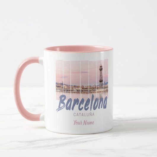 Barcelona Catalonia sunset Skyline Spanje vintage Mok (Links)