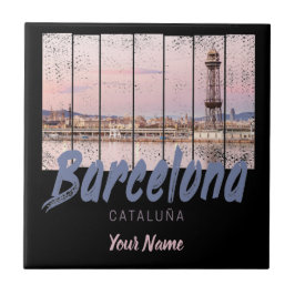 Barcelona Catalonia sunset Skyline Spanje vintage Tegeltje