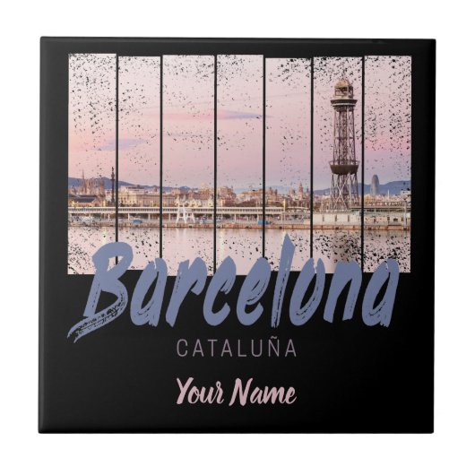 Barcelona Catalonia sunset Skyline Spanje vintage Tegeltje (Voorkant)