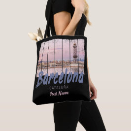 Barcelona Catalonia sunset Skyline Spanje vintage Tote Bag