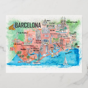 Barcelona Catalonië Spanje Illustratief reizen Folie Feestdagen Briefkaart